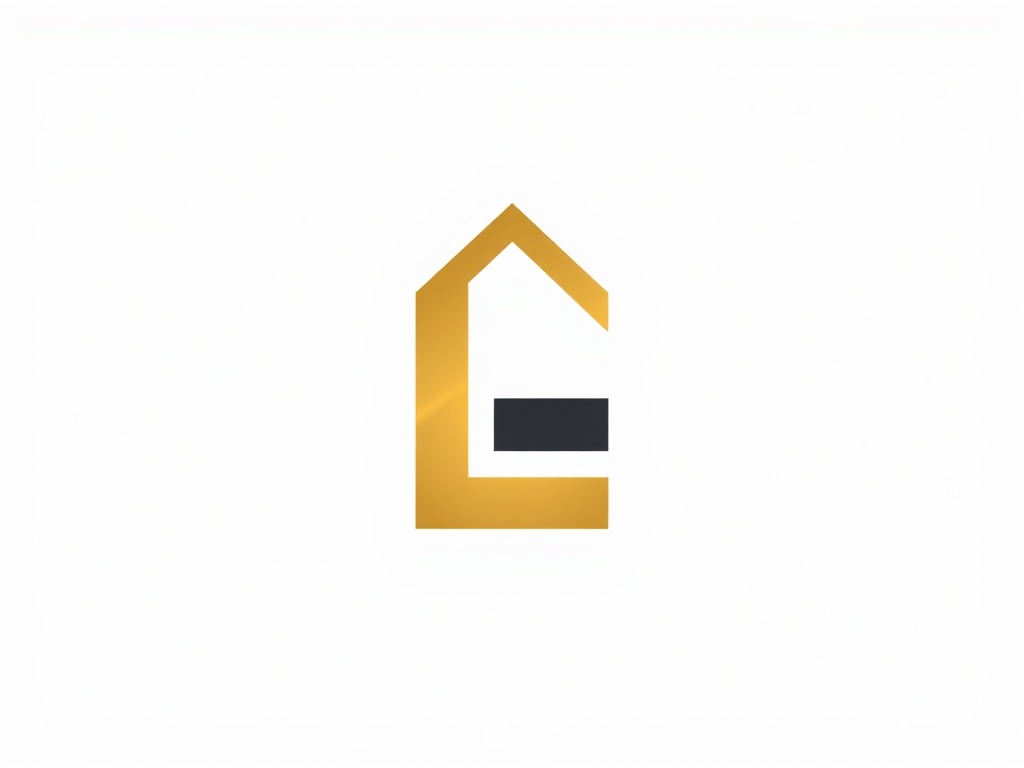 A clean, modern logo mark: a stylized geometric 'L' or abstract house shape, using gold and charcoal colors, on a white background. Minimalist, 8k vector style.